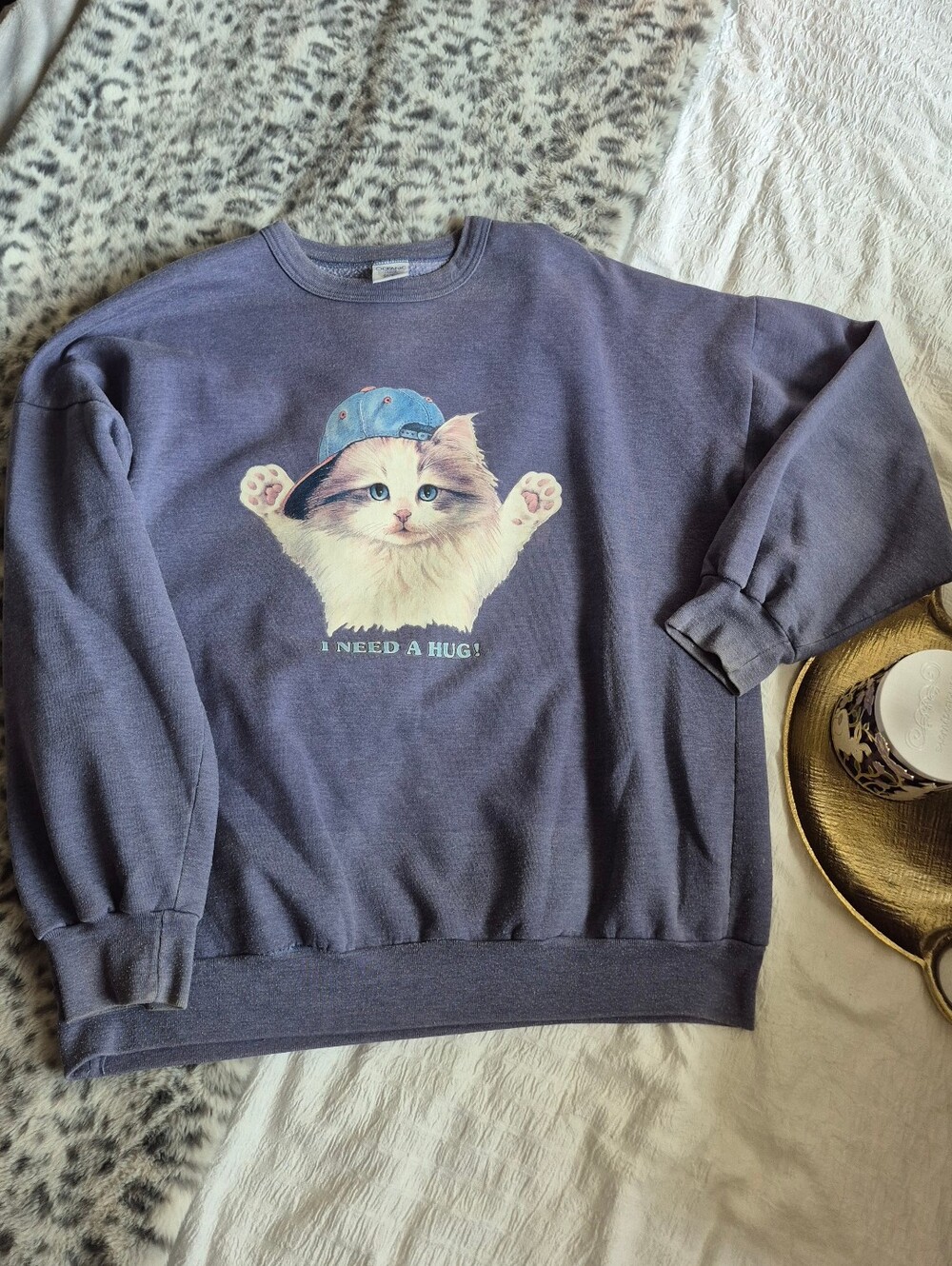 Oceanic Classic I Need A Hug Cat Blue Pullover Sweatshirt